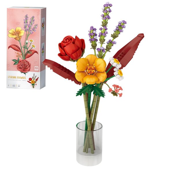 MEIEST Flower Bouquet Building Blocks Set,Mini Bricks Plant Botanical Collection Construction Building Toy,Creative DIY Artificial Flowers Home Decoration (Red)