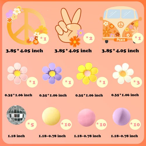 45 PCS Groovy Cake Toppers Boho Cake Topper Hippie Party Decorations with Flower Bus for Girl Birthday Party Boho Groovy Party Supplies (Style 1)