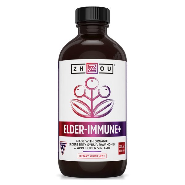 Zhou Nutrition Elderberry Syrup, Immune System Booster with Organic Elderberry Syrup, Raw Honey Apple Cider Vinegar, 8 fl oz