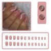 ROFIBUT Pink French Tip Press on Nails Medium Square Fake Nails Pink White Ripple Silver Glitter Glue on Nails Glossy Pink Tip Stick on Nails Reusable Coffin Acrylic Nails for Women Girls 24Pcs
