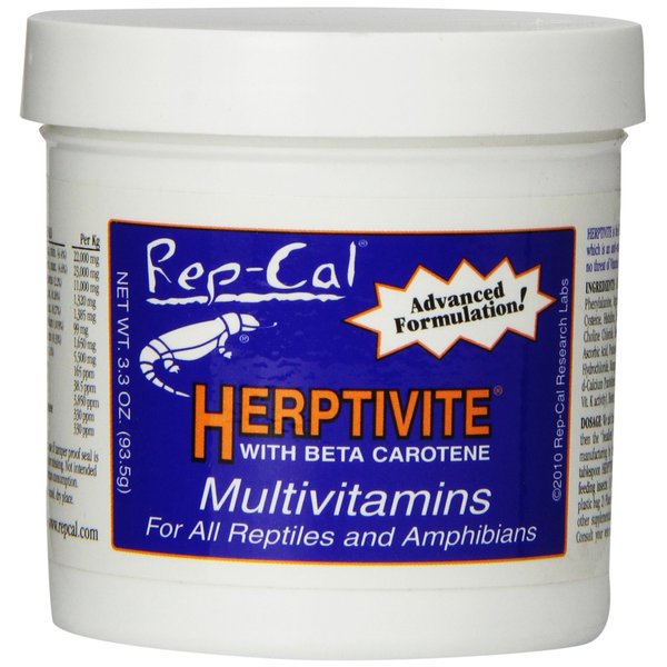 Rep-Cal 52299 SRP00300 Herptivite Multivitamin and Mineral Powder Reptile/Amphibian Supplement, 3.3 oz
