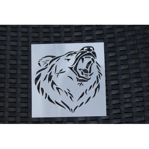 Bear Logo Stencil Reusable Sturdy Flexible Clear Plastic 1-5.5x5.5 in Arts and Crafts Material Scrapbooking for Airbrush Painting Drawing
