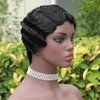ZHENLISI Short Mommy Hair Wig Pixie Cut Human Hair Wigs Brazilian Human Hair Wig for Black Women Color Black Ocean Finger Wave Wig(1B#)