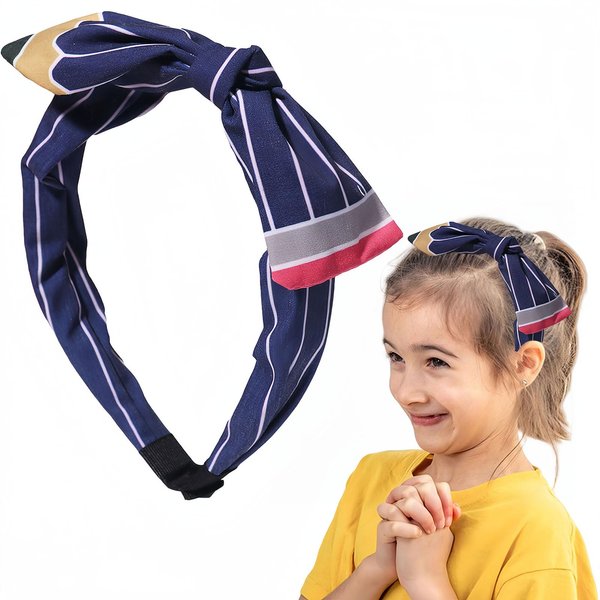 FULANSI Back to School Headband Cute Pencil Bow Hair Accessories for Women Girls Blue Pencil Stripe Hairbands Pen Big Bowknot Students Teachers Outfits Hair Hoop First Day of School Decor 1Pcs