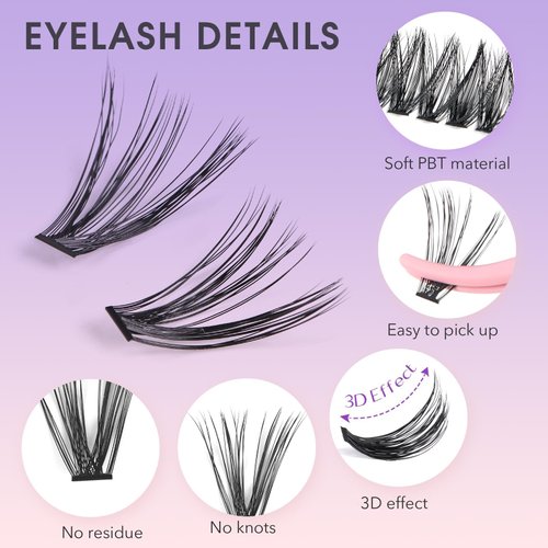 Lash Extension Kit, PITHER DIY Eyelash Extension Kit at Home with Lash Bond and Sealant Lash Tweezers for Self Use (0.07mm 10-16mm Volume Lash Clusters 40D+50D 280pcs)