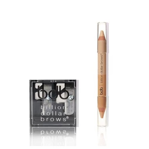 Billion Dollar Brows Duo Brow Highlighter & Concealer Pencil for Lifting and Highlighting Eyebrows, Creamy Matte Brow Shaper Definer (Duo Pencil + Sharpener)