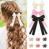 AUDTOPE Mini Flower Hair Clips with 3PCS Bow Hair Clips,Rhinestone Fairy Flower Tiny Claw Clips Bow Hair Ribbon Clips Rapunzel Hair Accessories for Women Girls Pink Beige Black