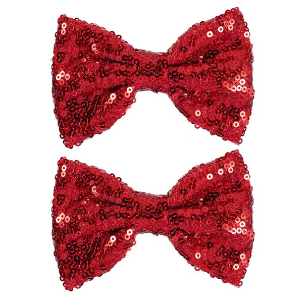 4" Red Sparkly Glitter Sequin Hair Bows Clips for Toddler Girls Valentines Christmas Birthday Gift Party Dress Outfit Decor Accessories Wedding Alligator Barrettes Hairpins