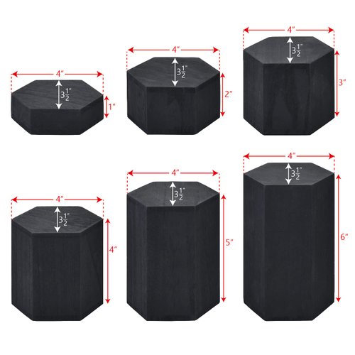 MOOCA Wooden 6 Pcs Hexagon Risers for Display Jewelry and Accessories Display Stand, Wooden Display Risers, Wood Jewelry Risers Wood Figurine Display Risers, Black Color
