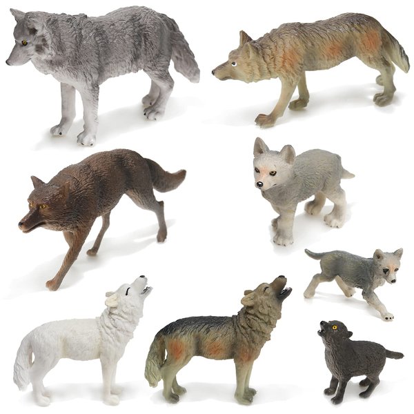 Skylety 8 Pieces Wolves Figurines Wolf Animal Toy Jungle Zoo Animal Wolf Figures Wolf Cake Toppers Realistic Woodland Party Supplies, 8 Styles