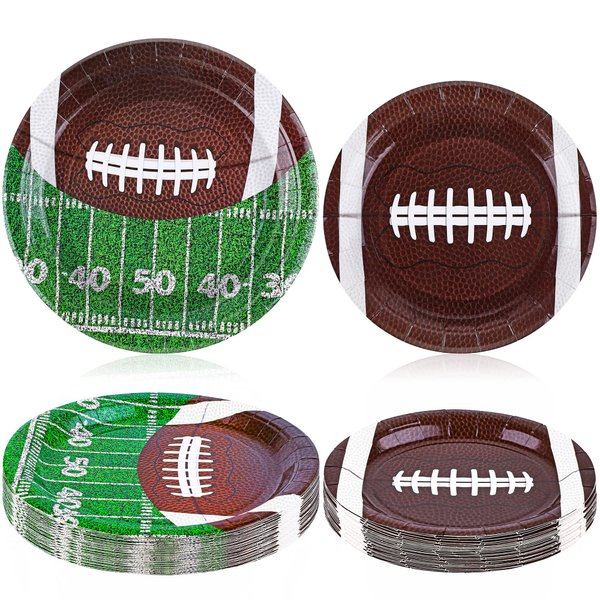 durony 50Pcs Football Party Supplies Tableware Set Disposable Round Paper Plates for Football Sports Party and Super Bowl Game Day Decorations 7 Inch 9 Inch 2 Styles