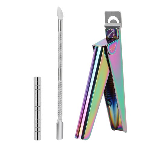 rhinocats Acrylic False Nail Clippers with Magnets Sizer,Nail Tip Cutter with Length Measurement,Stainless Steel Nail Manicure Set for Salon Home Nail,Rainbow Color