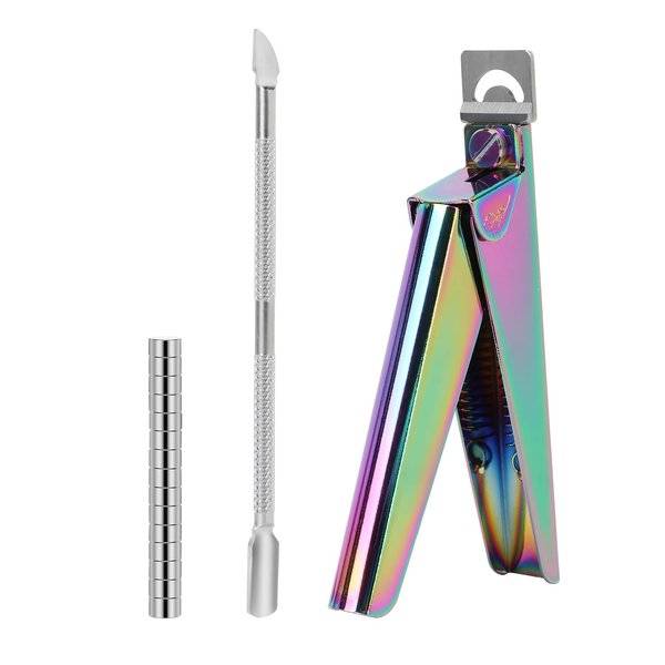 rhinocats Acrylic False Nail Clippers with Magnets Sizer,Nail Tip Cutter with Length Measurement,Stainless Steel Nail Manicure Set for Salon Home Nail,Rainbow Color