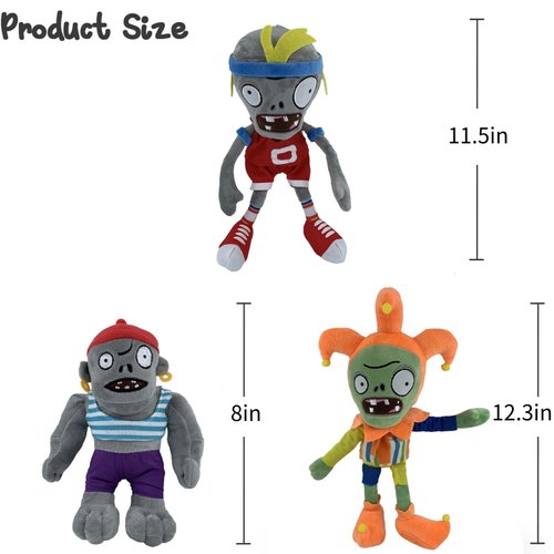 Dyharnsty 3Pcs Plants vs Zombies Plush Toys Zombie Sport Jester Gargantuar Zombie,Soft Figure Doll Plants vs Zombies Toys PVZ Plush 1 2 Set