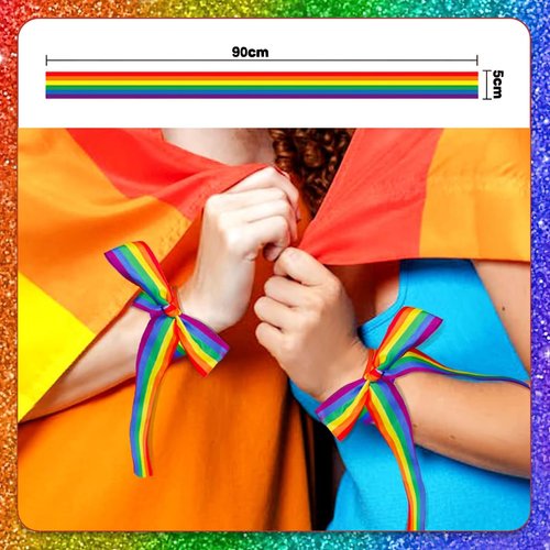 2Pcs Rainbow Ribbon Hair Wrap String for Braids Gay Pride Colorful Bow Hair Ties Hair Extensions Hair Rope Band Rainbow Braiding Hair Accessories for LGBTQ Parade Wedding Party Hair Styling