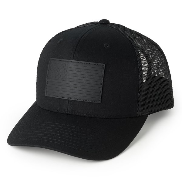 13 STRIPES American Flag Hat – Leather Patch Mesh Back Snapback Hat for Men & Women USA Flag Trucker Hat, Casual Unisex Hat - Blackout