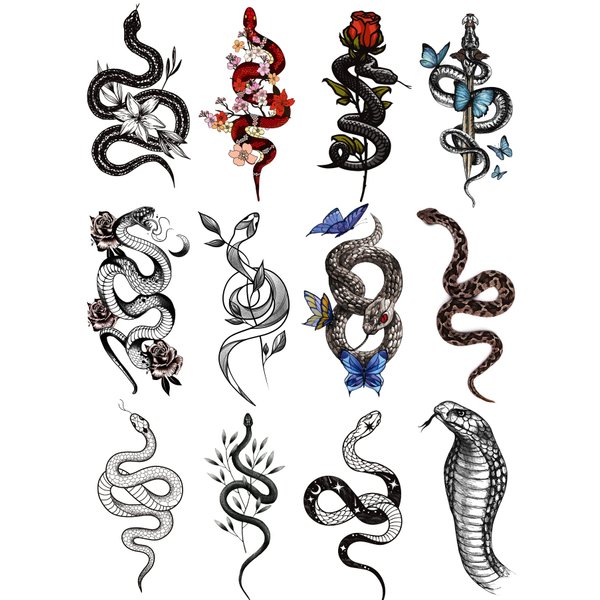 Kotbs 12 Sheets Snake Serpent Realistic Fake Tattoos That Look Real and Last Long, Adult Tattoos Temporary Tattoos for Men Women, Waterproof Tattoo Temparytattos Body Tattoos