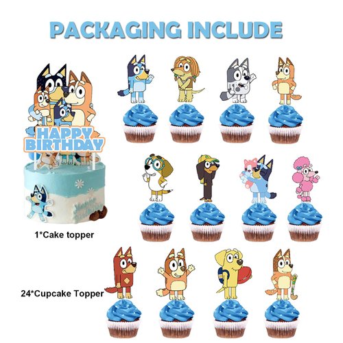 FARDAS 25PCS Cake Cupcake Topper Decorations Cartoon Dog Happy Birthday Party Supplies