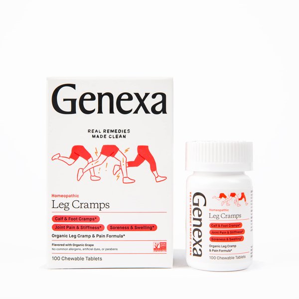 Genexa Leg Cramps Relief | Foot Cramp Defense, Joint Pain & Stiffness, Soreness & Swelling | Soothing Organic Grape Flavor | Vegan & Non-GMO | Homeopathic Remedy Made Clean | 100 Chewable Tablets