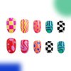 24PCS Almond Press on Nails Short Oval Fake Nails Colorful Ripple Plaid Print Acrylic Nails Full Cover Glossy Glue on Nails Wearable Stick on Nails Y2K Gel Press on Nails Kit False Nails for Women