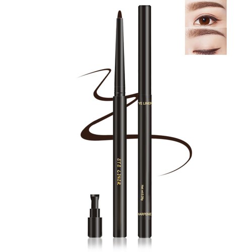 Brown Gel Eyeliner for Mature Women, Waterproof Smudge-proof Gel Eyeliner Pencil Long Lasting 24H Retractable Eyeliner Matte Cream Eye Makeup Pen with Sharpener Eye Liner for Older Women Sensitive Eye