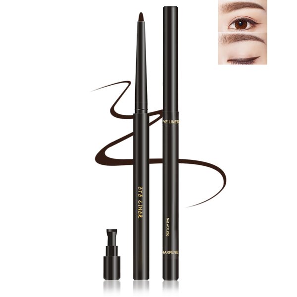 Brown Gel Eyeliner for Mature Women, Waterproof Smudge-proof Gel Eyeliner Pencil Long Lasting 24H Retractable Eyeliner Matte Cream Eye Makeup Pen with Sharpener Eye Liner for Older Women Sensitive Eye