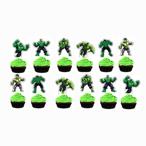 HUA Party Hulk Cake Topper, 48 Pcs, Superhero Birthday Party Supplies Decorations