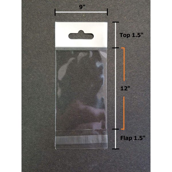 UNIQUEPACKING 9x12 HANG TOP Clear Resealable Cello/Cellophane Bags w/Hanging Header - Pack of 100