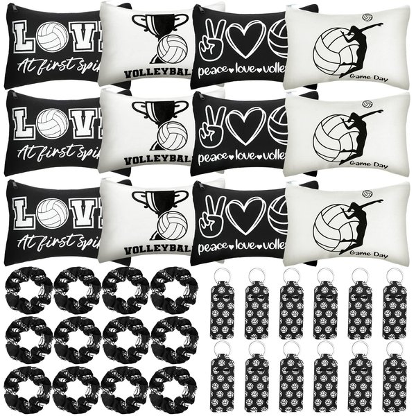 Kajaia 36 Pcs Volleyball Gifts for Teen Girls Makeup Bags Cosmetic Bags Sport Hair Scrunchies Lipstick Holder Keychains for Party Favors Team Gifts