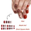 24Pcs Fall Press on Nails Short Square False Nails with Maple Leaf Design Red Brown Matte False Nails Full Cover Acrylic Nails Reusable Stick on Nails for Women Girls Fall Winter Nail Art Decor