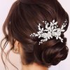 Olbye Wedding Hair Comb Rhinestone Silver Bridal Hair Pieces Flower Crystal Prom Headpiece Pearls Bride Hair Clips Bridesmaids Decorative Hair Side Combs Wedding Hair Accessories for Brides (Silver A)