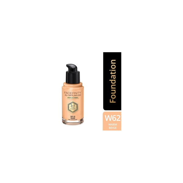 Max Factor Facefinity 3-in-1 SPF 20, All Day Flawless Liquid Foundation, 62 Warm Beige, 30 ml by Litezout and packed in Litezout box