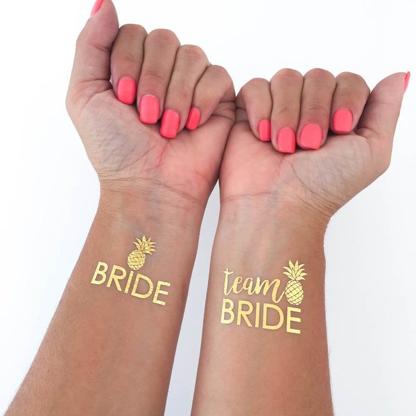 Gold Pineapple bachelorette tattoos - Gold metallic tattoos - bachelorette party favor - Team Bride - sumer party - pineapple party tattoo