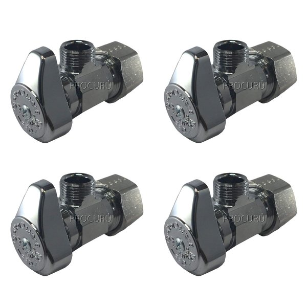 (4-Pack) BrassCraft G2CR19L1X 1/2-in Nominal Comp x 3/8-in OD Outlet Chrome Plated Brass 1/4-Turn Angle Stop Valve Less Outlet Sleeve/Nut (4-Pack)