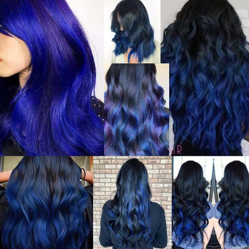 TENGNIUNIU Colored Hair Extensions Clip in Blue 12 Pieces Highlights Party for Kids Girls Women 16 Inch Wavy Curly Synthetic