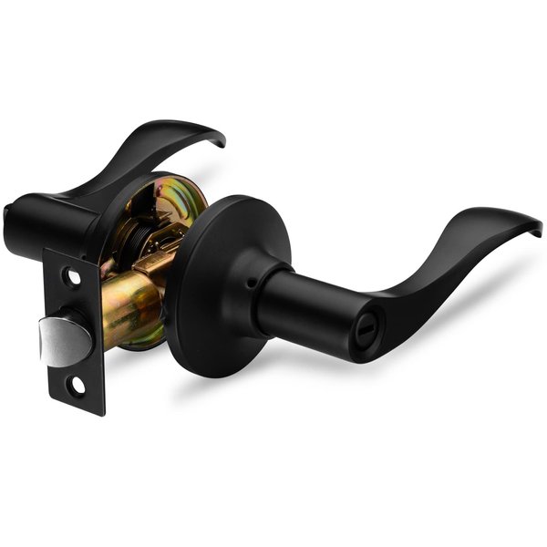 Berlin Modisch Privacy Lever Door Handle [Thumb Turn Lock on The Inside] for Bedroom or Bathroom with a Iron Black Finish, Reversible for Right & Left Side, Classic Series
