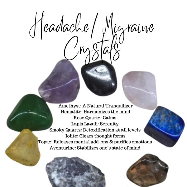 Headache Migraine Crystals Gemstones Kit Head Ache Stones Set Migraine Rocks Healing Crystals Gemstones Headache Stones Crystals Healing Set