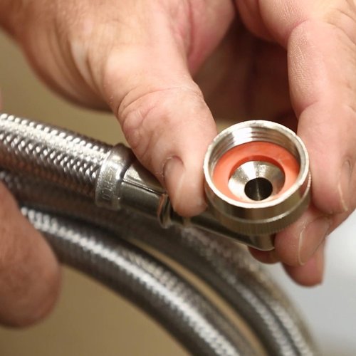 Eastman Washing Machine Connector, 3/4 Inch FHT Connection, 90 Degree Elbow, 6 Foot Braided Stainless Steel Washing Machine Hoses, 48375