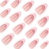 Foccna French Tip Press on Nails Almond - Press on Nails Short, Acrylic Fake Nails Pink 3D Design Nails Clear False Nail Tips,24pcs