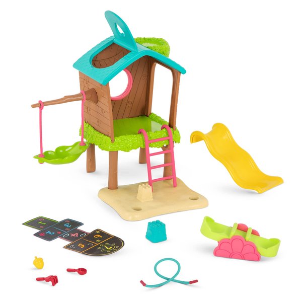Li’l Woodzeez – 11 Pcs Tree House Playset for Doll Figures – Playhouse Playset with Ladder, Swing & More Accessories – Pretend Play Toy for Kids Age 3+