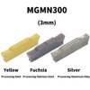 CNC Lathe Grooving Tool Holder MGEHR1616-3(0.63 Inch), with Three MGMN300 Cemented Carbide Blades. Yellow Processed Steel, Fuchsia Processed Stainless Steel, Silver Processed Aluminum Alloy. (3mm)