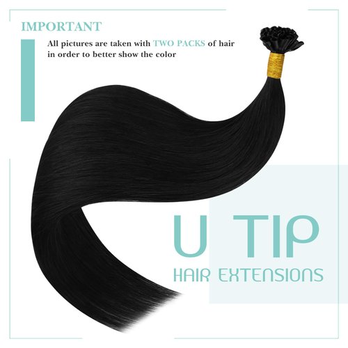 [For Wedding] YoungSee U Tip Hair Extensions Black U Tips Human Hair Extensions Jet Black U Tip Hair Extensions Real Human Hair 22In Keratin Hair Extensions Black Pre Bonded Hair Extension 50s/50g