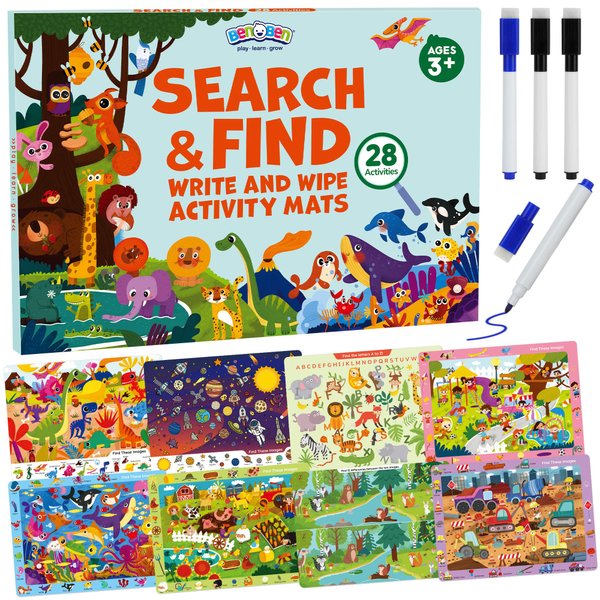 BenBen Preschool Learning Activities, Search and Find Books, 28 Pages, Busy Book Travel Game for Road Trip, Kindergarten Educational Toys, Birthday Gift for Kids Toddlers Ages 3 4 5 6