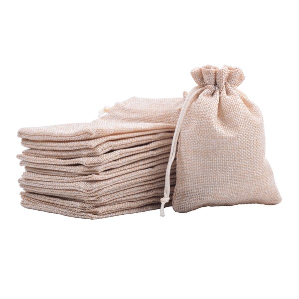 Sansam 25pcs Cream Drawstring Burlap Gift Bags, 5.2x7.2 Inch Lining Burlap Sacks For Jewellery Packaging, Herb, Spices, Medium Size Jute Treat Bags for Christmas, Wedding, Party,Household Storage