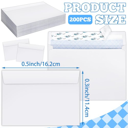 Pralb 200Pcs Envelopes Self Seal, 4 x 6 Blank White Kraft Paper Envelopes Self Seal Business Envelopes for 4x6 Cards, Photos, Weddings, Invitations,No Window