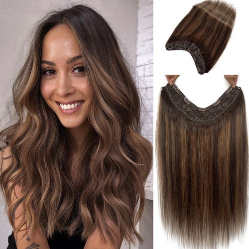 Clip in Hair Extensions Highlight #2T6P2 U Part Clip in 18 Inch 80g Balayage Dark Brown with Chocolate Brown One Piece Hairpieces Human Hair Clip in Extensions