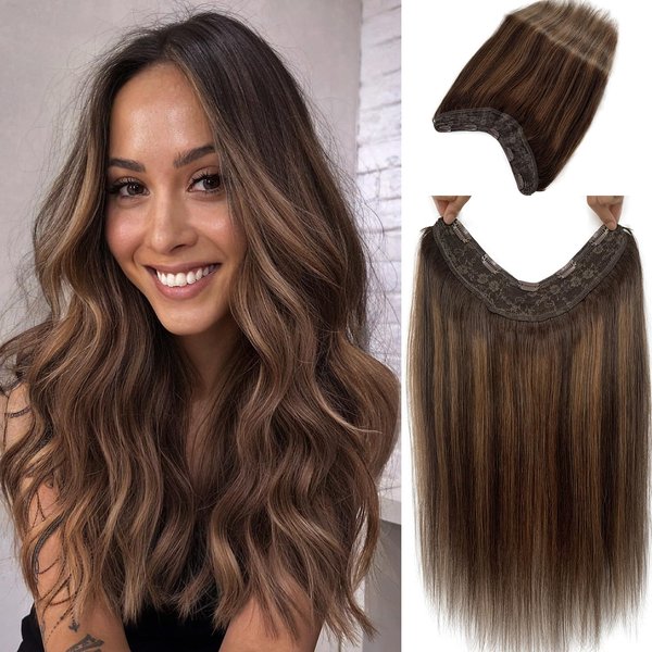 Clip in Hair Extensions Highlight #2T6P2 U Part Clip in 18 Inch 80g Balayage Dark Brown with Chocolate Brown One Piece Hairpieces Human Hair Clip in Extensions