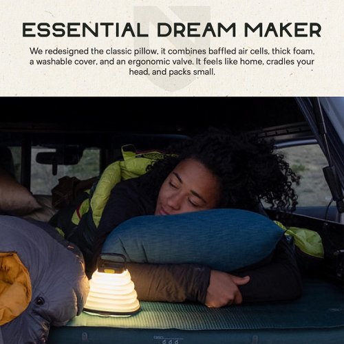 NEMO Fillo Backpacking & Camping Pillow | Soft Inflatable Travel Pillow with Integrated Stuff Sack, Abyss