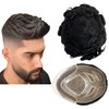 Toupee for Men Human Hair Wigs Mens Toupee European Virgin Human Hair Units Curly Wave Mens Wig Toupee Hair Real Human Replacement System for Man FPM Prosthesis Units Patch #1B Off Black (6x8")