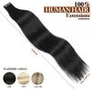 HANNE 12 Inch PU Tape in Hair Extensions Real Human Hair via Hair Beads Invisible Real Hair Extensions Reusable PU Skin Remy Hair Extensions 20 PCs Black No Tape in Extensions Real Human Hair（1B）
